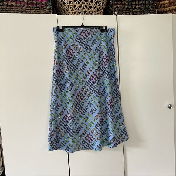 Urban Outfitters Monarch Butterfly Blue & Colorful Rainbow Modest Midi Skirt L - Picture 8 of 16